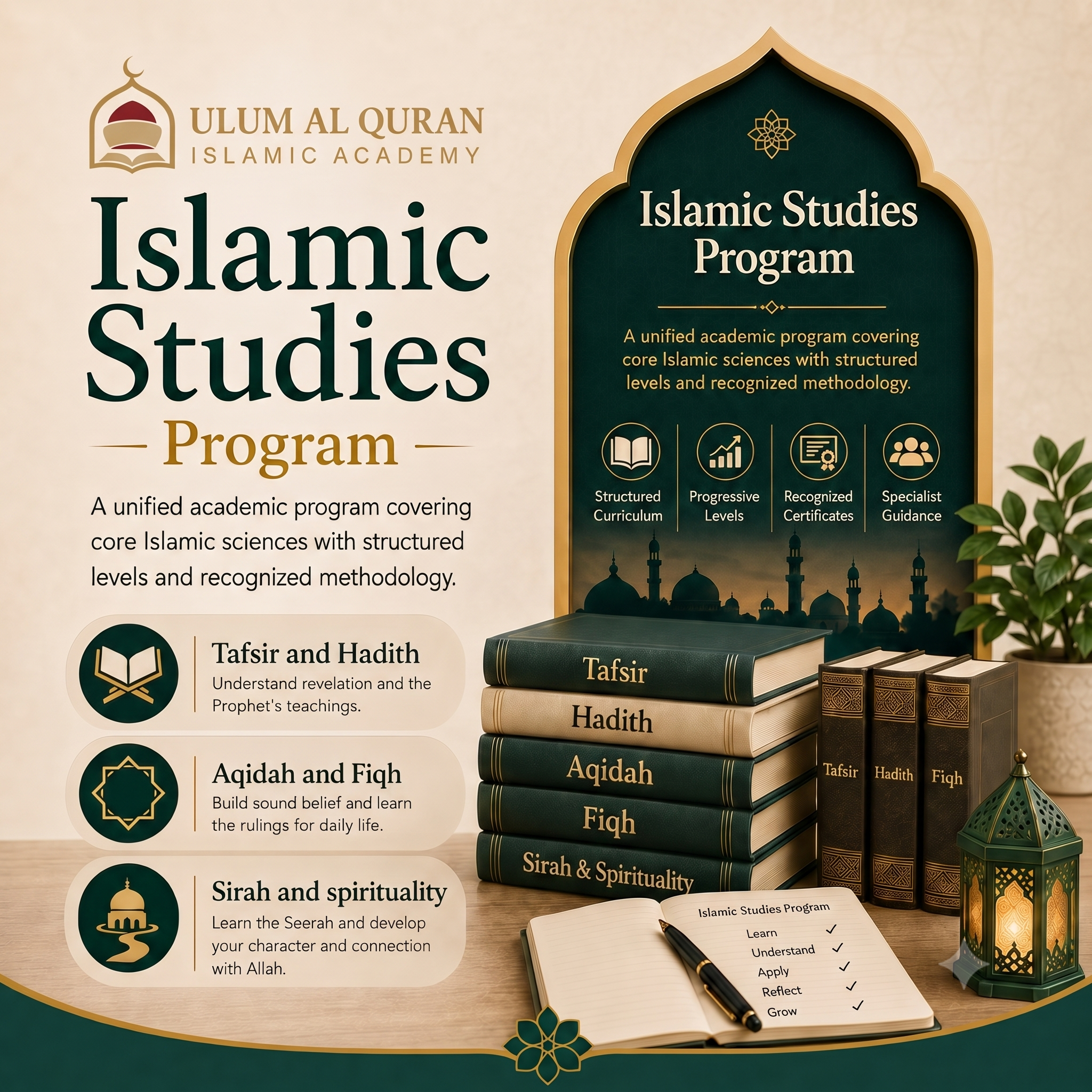 Islamic Studies Program online course covering Tafsir Hadith Aqidah Fiqh Sirah and Islamic spirituality